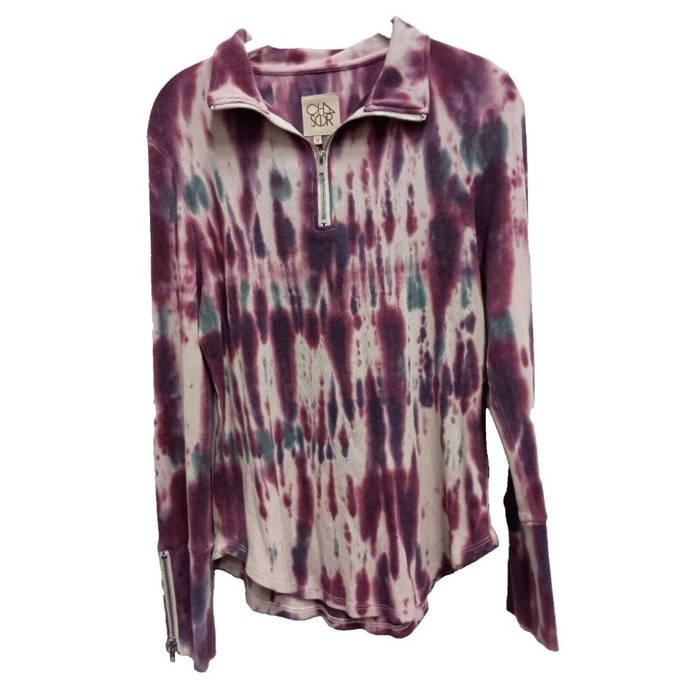 Chaser Tie-Dye Zip-Up Blouse - Purple and Cream